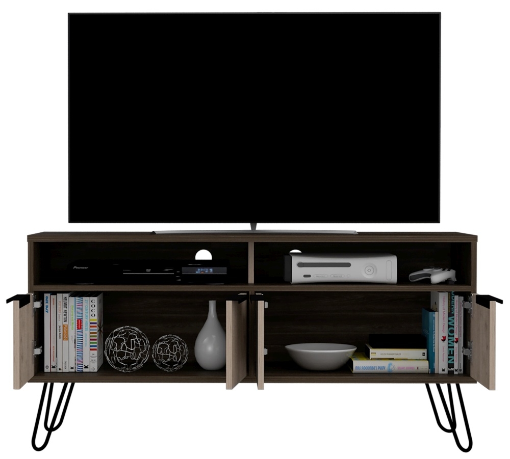 Product photograph of New York Grey Oak Wide Tv Unit With Hairpin Legs from Choice Furniture Superstore.