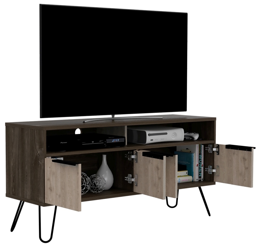 Product photograph of New York Grey Oak Wide Tv Unit With Hairpin Legs from Choice Furniture Superstore.