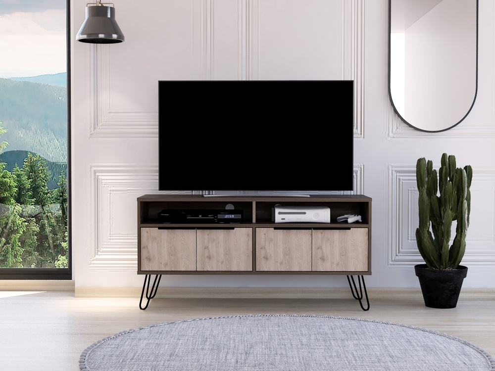 Product photograph of New York Grey Oak Wide Tv Unit With Hairpin Legs from Choice Furniture Superstore.