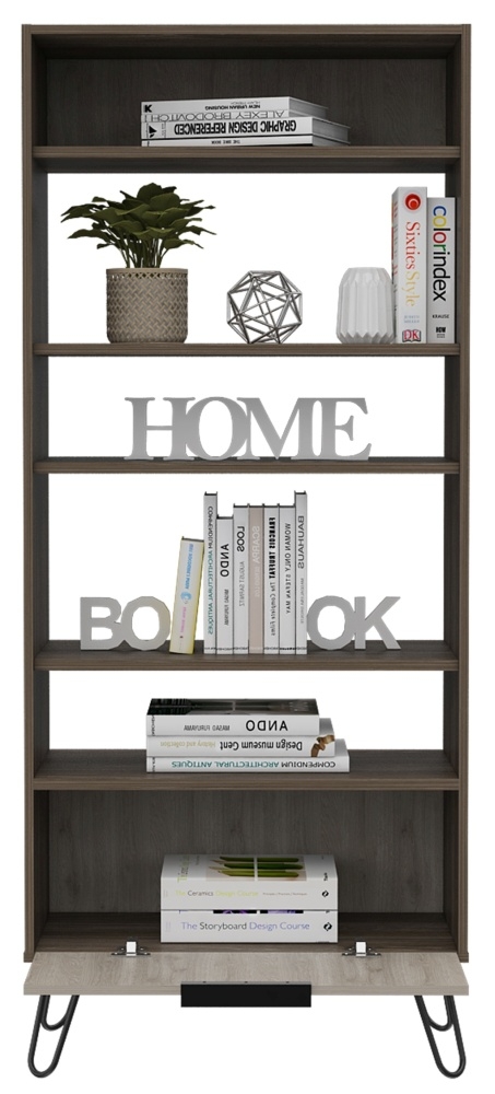 Product photograph of New York Grey Oak Bookcase With Hairpin Legs from Choice Furniture Superstore.