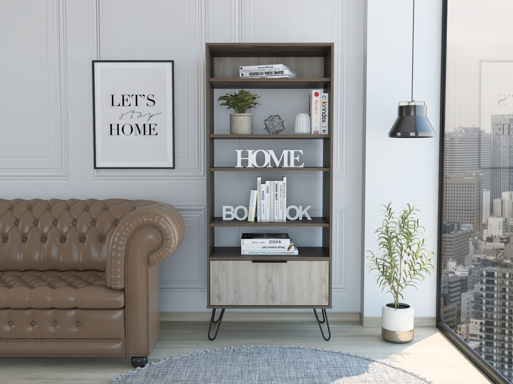 Product photograph of New York Grey Oak Bookcase With Hairpin Legs from Choice Furniture Superstore.