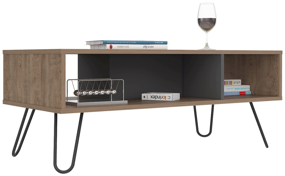 Product photograph of Newcastle Grey Melamine Coffee Table With Hairpin Legs from Choice Furniture Superstore.