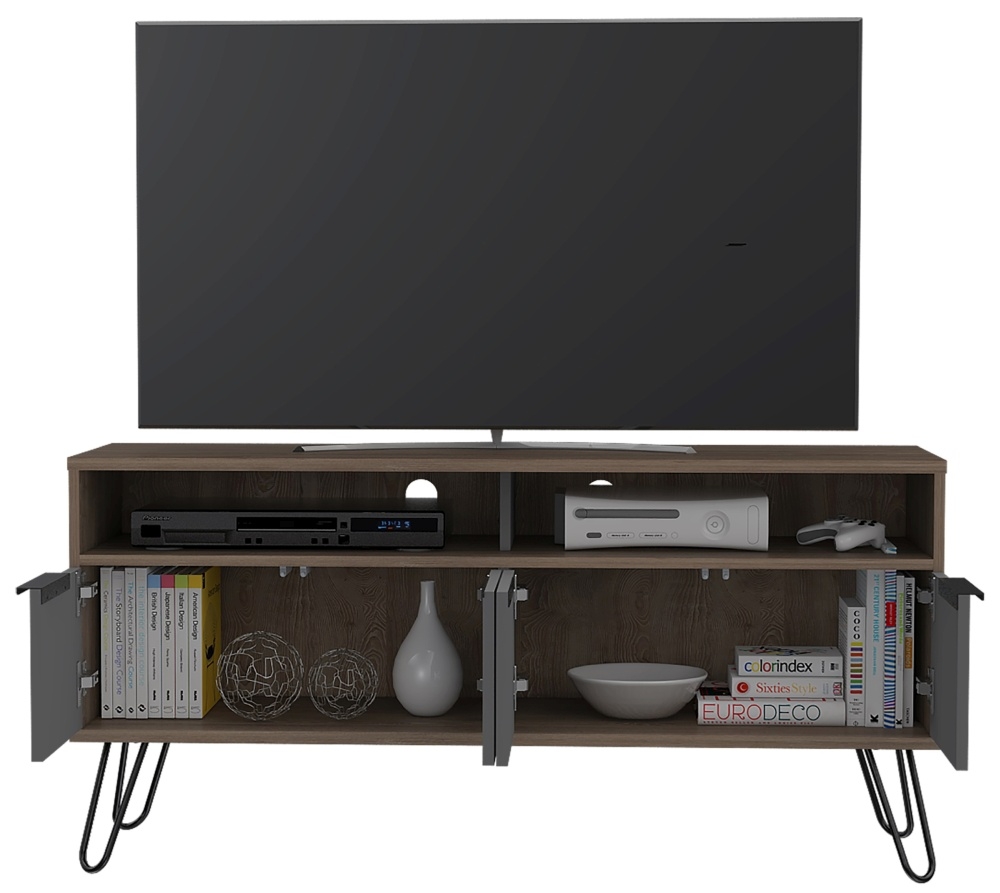 Product photograph of Newcastle Grey Melamine Wide Tv Unit With Hairpin Legs from Choice Furniture Superstore.