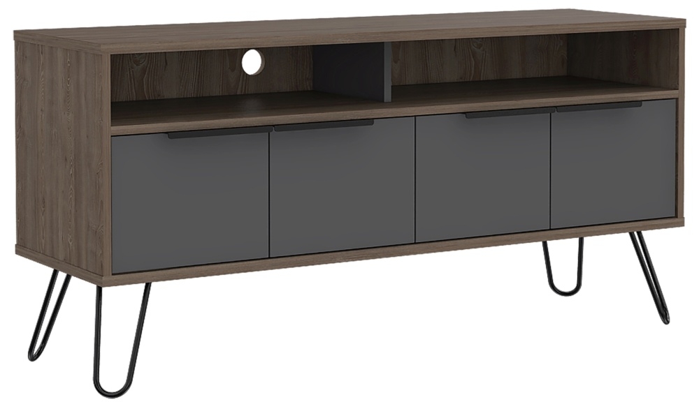 Product photograph of Newcastle Grey Melamine Wide Tv Unit With Hairpin Legs from Choice Furniture Superstore.