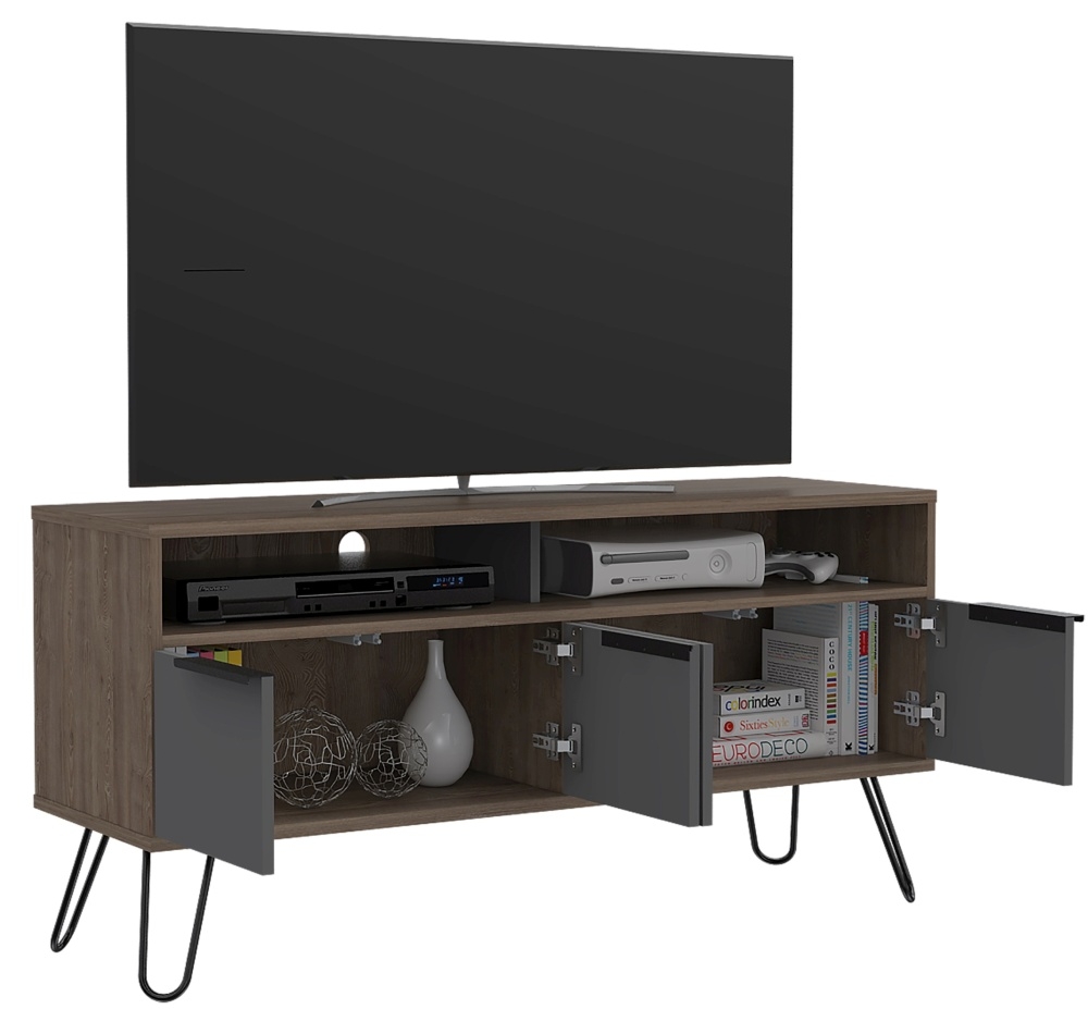 Product photograph of Newcastle Grey Melamine Wide Tv Unit With Hairpin Legs from Choice Furniture Superstore.