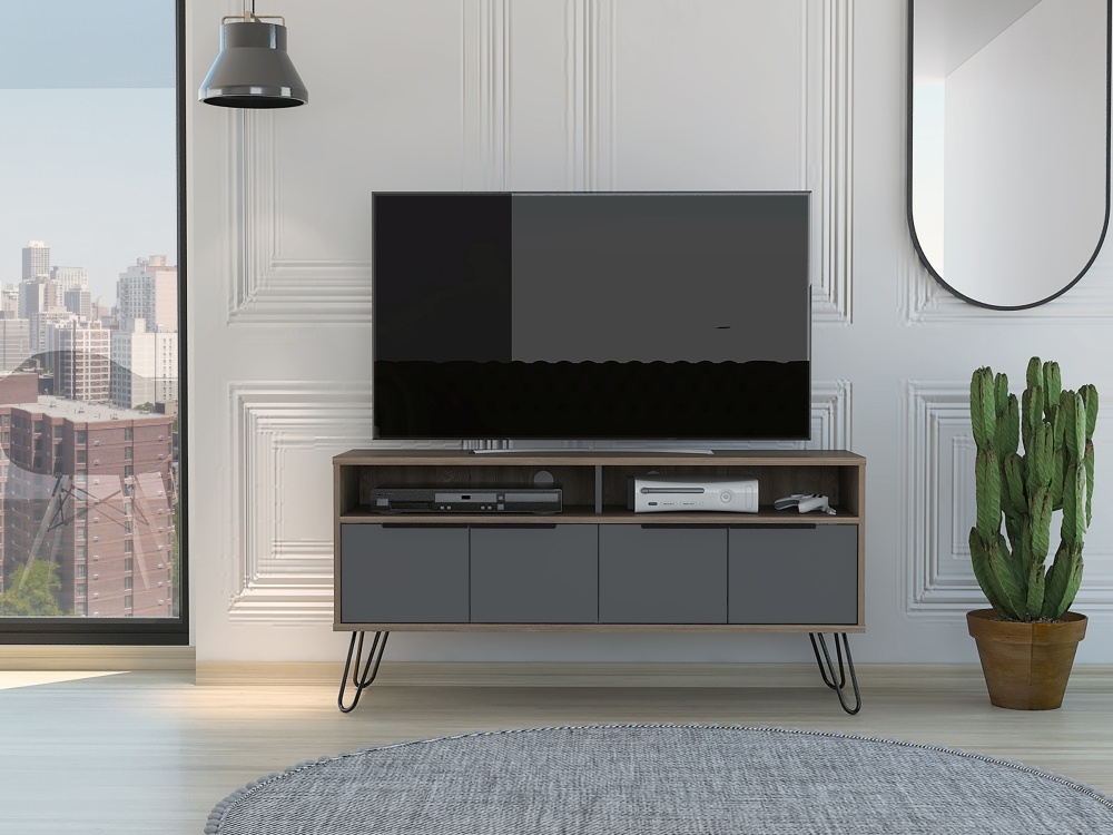 Product photograph of Newcastle Grey Melamine Wide Tv Unit With Hairpin Legs from Choice Furniture Superstore.