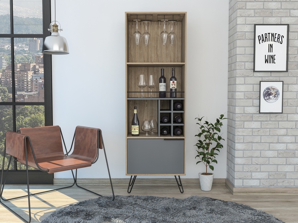 Product photograph of Vegas Grey Melamine Tall Drinks Cabinet With Hairpin Legs from Choice Furniture Superstore.