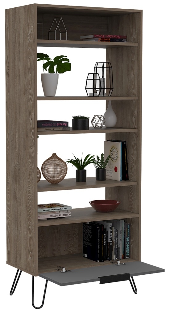 Product photograph of Newcastle Grey Melamine Bookcase With Hairpin Legs from Choice Furniture Superstore.