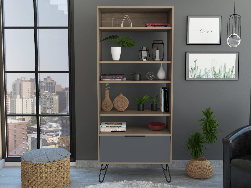 Product photograph of Newcastle Grey Melamine Bookcase With Hairpin Legs from Choice Furniture Superstore.