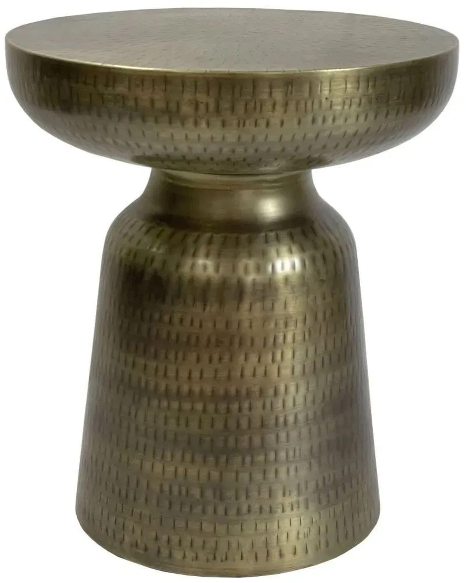 Product photograph of Agra Hammered Antique Brass Side Table - Metal Cone Base from Choice Furniture Superstore.