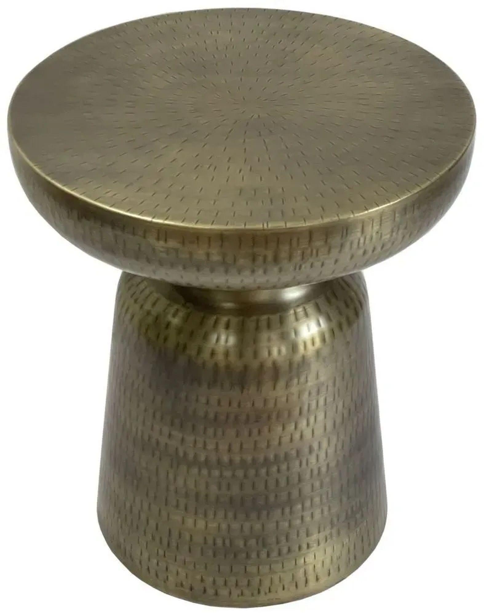 Product photograph of Agra Hammered Antique Brass Side Table - Metal Cone Base from Choice Furniture Superstore.