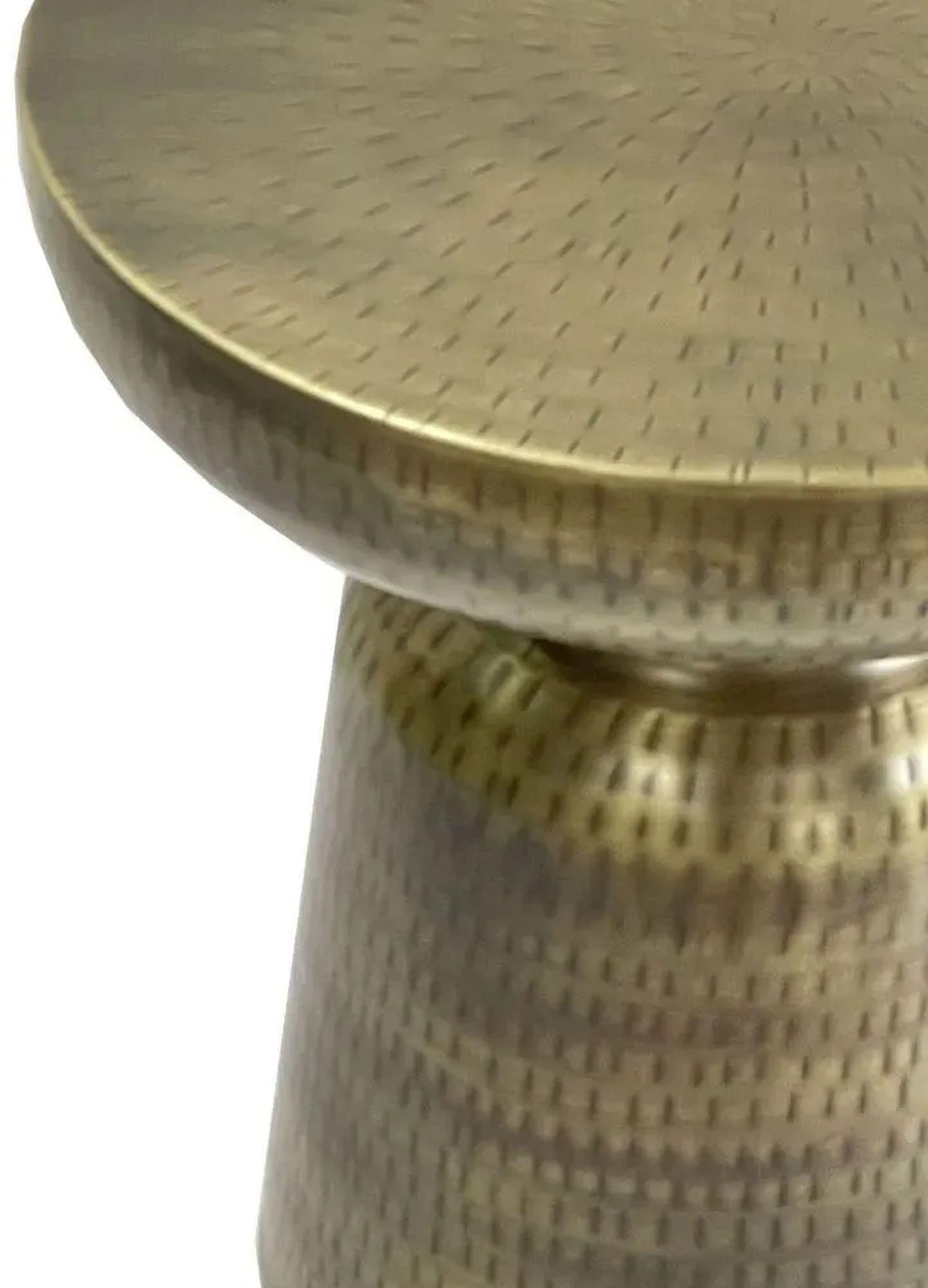 Product photograph of Agra Hammered Antique Brass Side Table - Metal Cone Base from Choice Furniture Superstore.