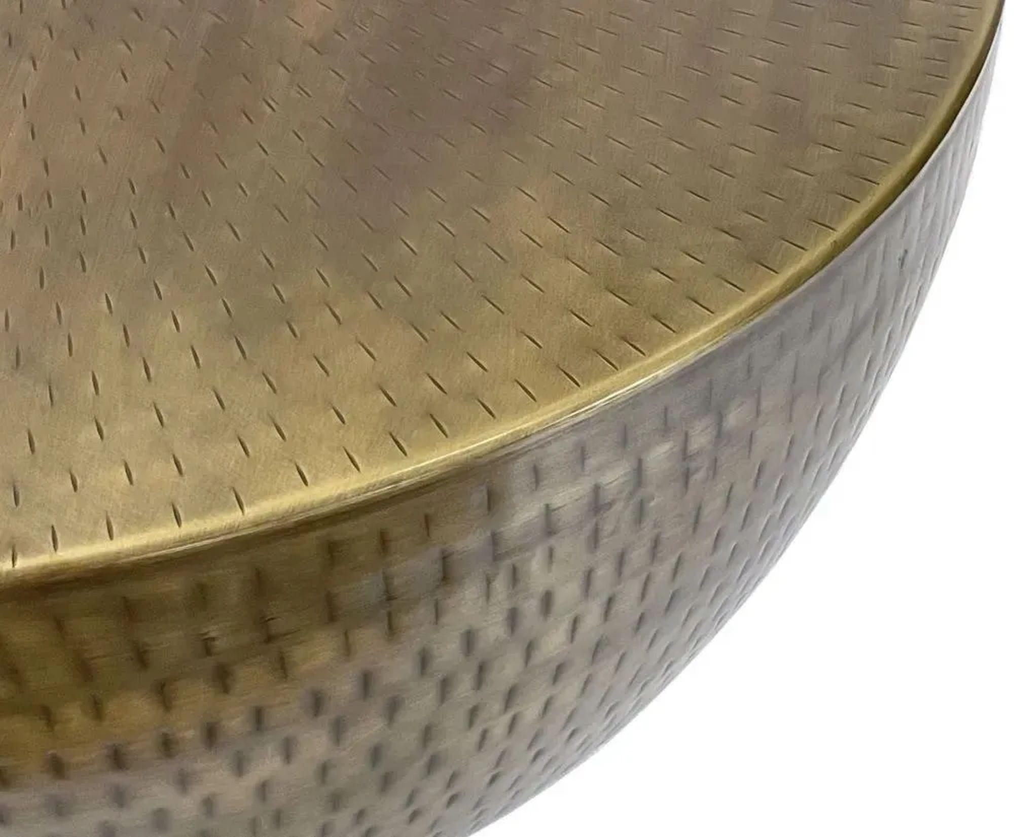 Product photograph of Agra Hammered Antique Brass Coffee Table - Metal Round Base from Choice Furniture Superstore.