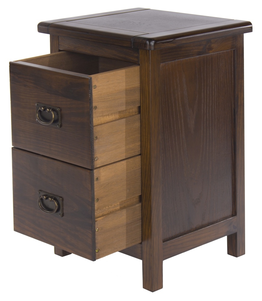 Product photograph of Bowke Dark Wood 2 Drawer Petite Bedside Cabinet from Choice Furniture Superstore.