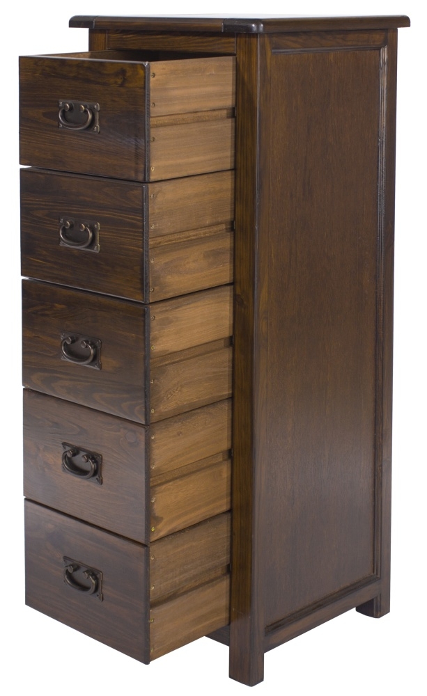 Product photograph of Boston Dark Wood 5 Drawer Narrow Chest from Choice Furniture Superstore.