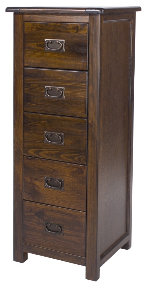 Product photograph of Boston Dark Wood 5 Drawer Narrow Chest from Choice Furniture Superstore.