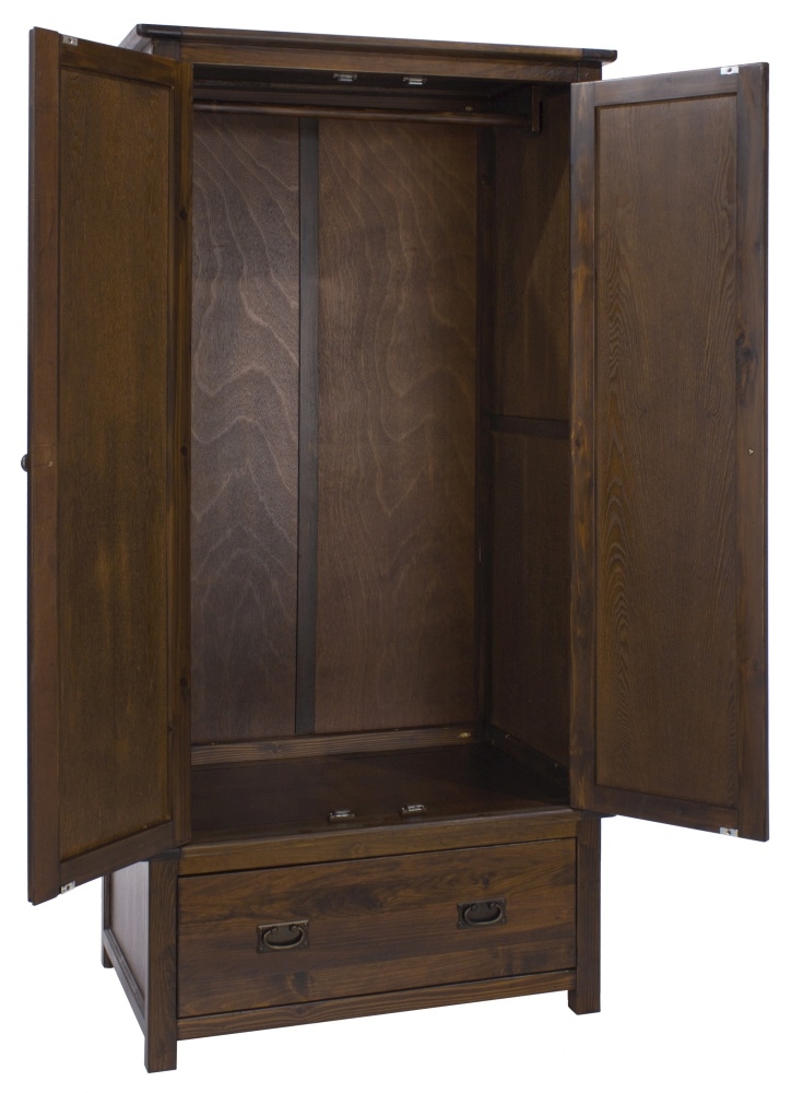 Product photograph of Boston Dark Wood 2 Door 1 Drawer Wardrobe from Choice Furniture Superstore.