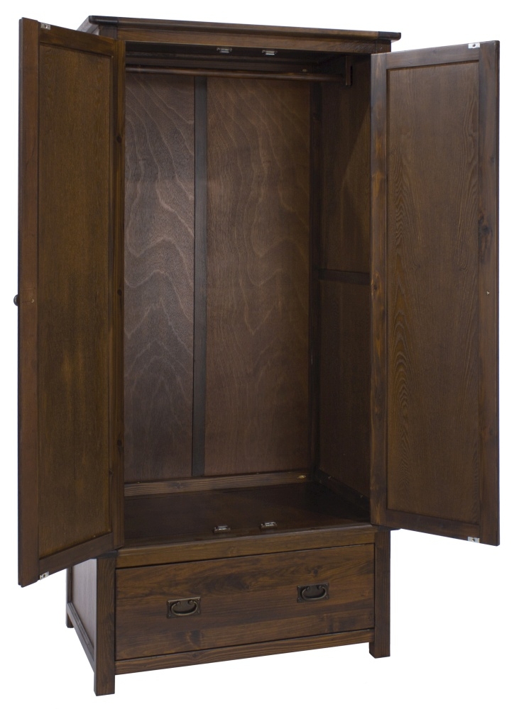 Product photograph of Bowke Dark Wood 2 Door 1 Drawer Wardrobe from Choice Furniture Superstore.