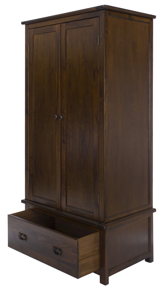 Product photograph of Bowke Dark Wood 2 Door 1 Drawer Wardrobe from Choice Furniture Superstore.