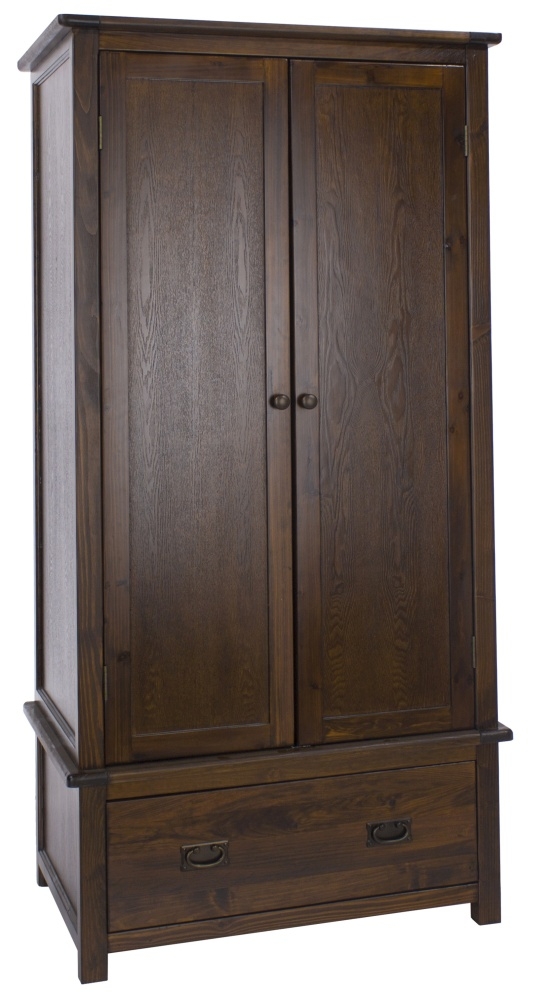 Product photograph of Boston Dark Wood 2 Door 1 Drawer Wardrobe from Choice Furniture Superstore.