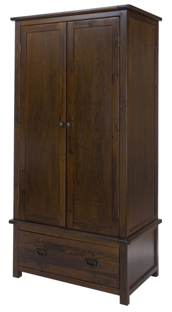 Product photograph of Boston Dark Wood 2 Door 1 Drawer Wardrobe from Choice Furniture Superstore.