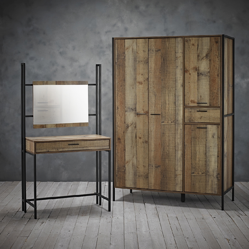 Product photograph of Hoxton Industrial Rustic Oak Effect Dressing Table With Mirror from Choice Furniture Superstore.