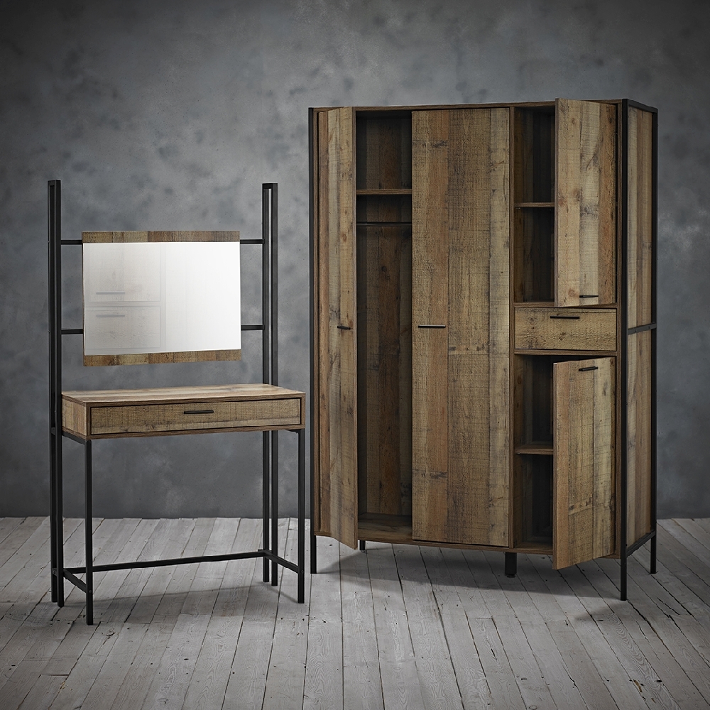 Product photograph of Hoxton Industrial Rustic Oak Effect Dressing Table With Mirror from Choice Furniture Superstore.
