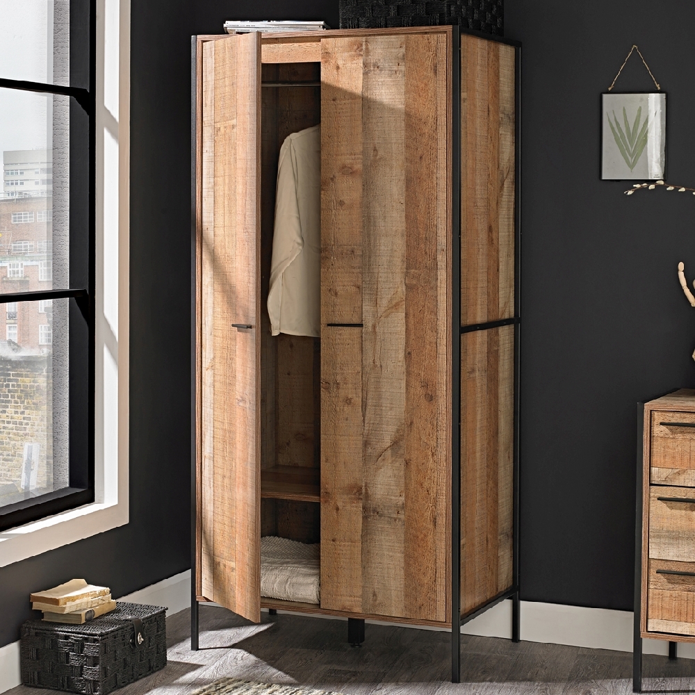 Product photograph of Hoxton Industrial Chic 2 Door Wardrobe from Choice Furniture Superstore.