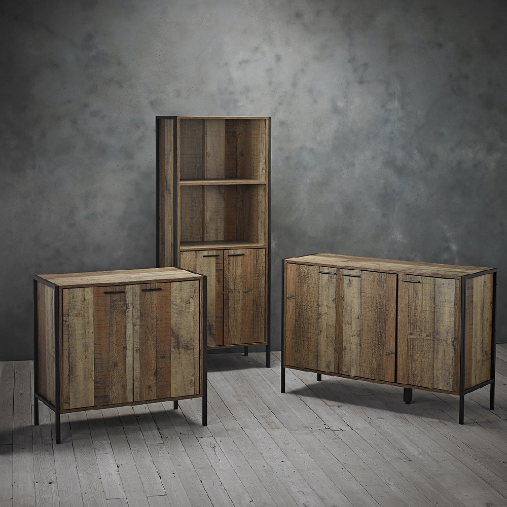 Product photograph of Hoxton Industrial Rustic Oak Effect Shoe Cabinet from Choice Furniture Superstore.