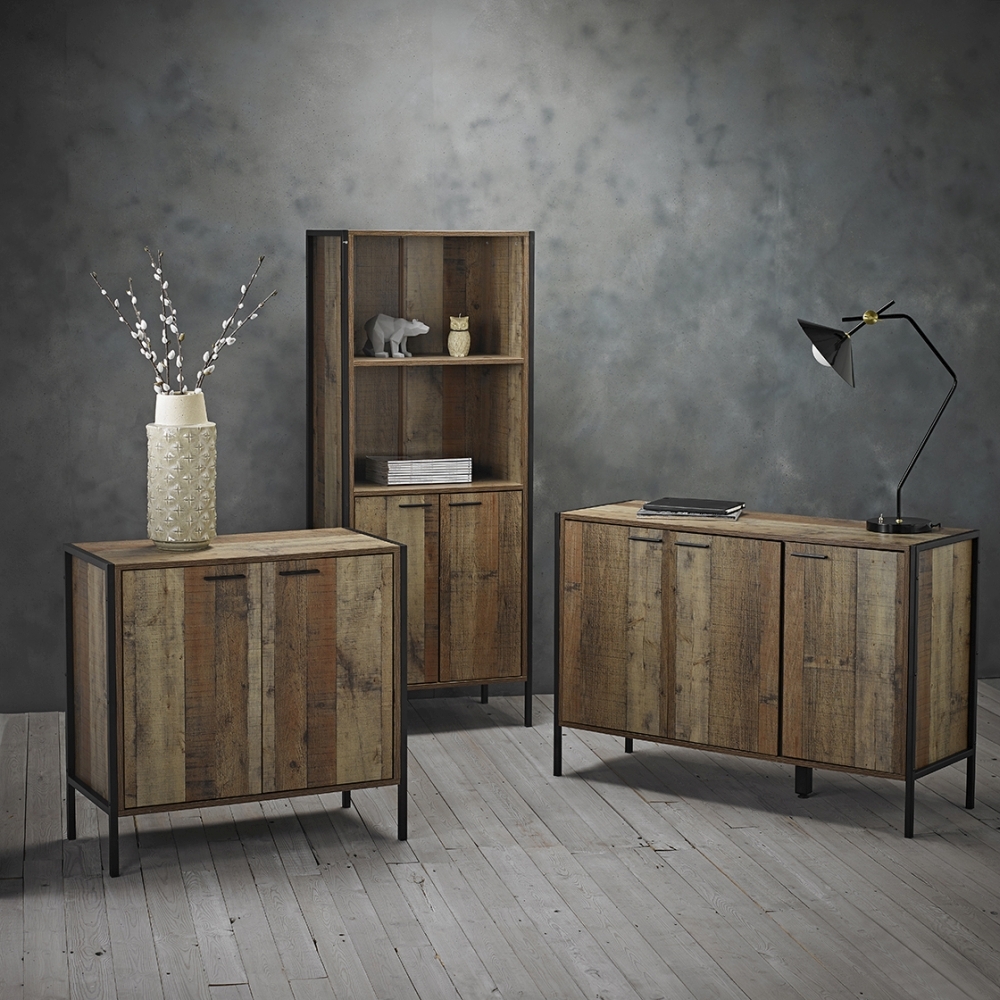 Product photograph of Hoxton Industrial Rustic Oak Effect Shoe Cabinet from Choice Furniture Superstore.