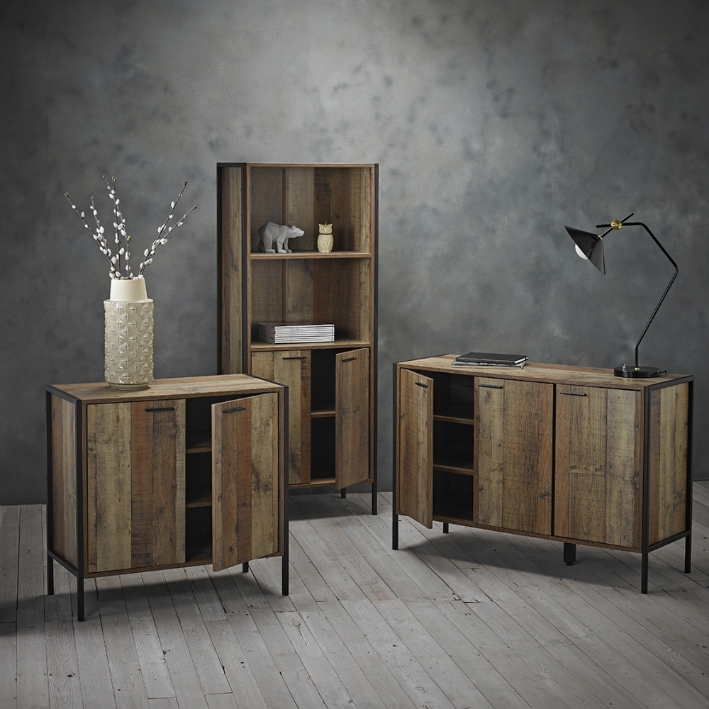 Product photograph of Hoxton Industrial Rustic Oak Effect Shoe Cabinet from Choice Furniture Superstore.