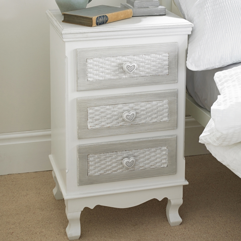 Product photograph of Brittany French Style 3 Drawer Bedside Cabinet - White And Grey from Choice Furniture Superstore.