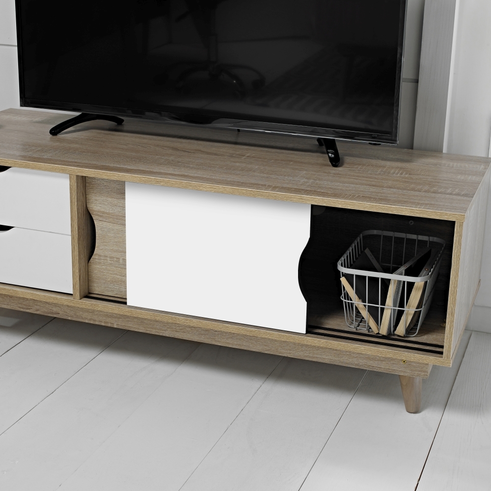Product photograph of Scandi Oak Effect 120cm Tv Unit - White from Choice Furniture Superstore.