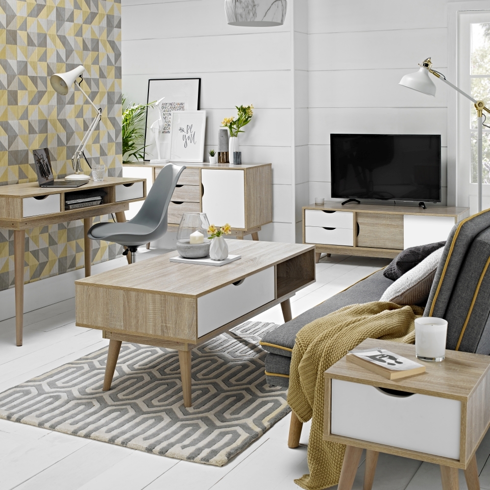 Product photograph of Scandi Oak Effect 120cm Tv Unit - White from Choice Furniture Superstore.