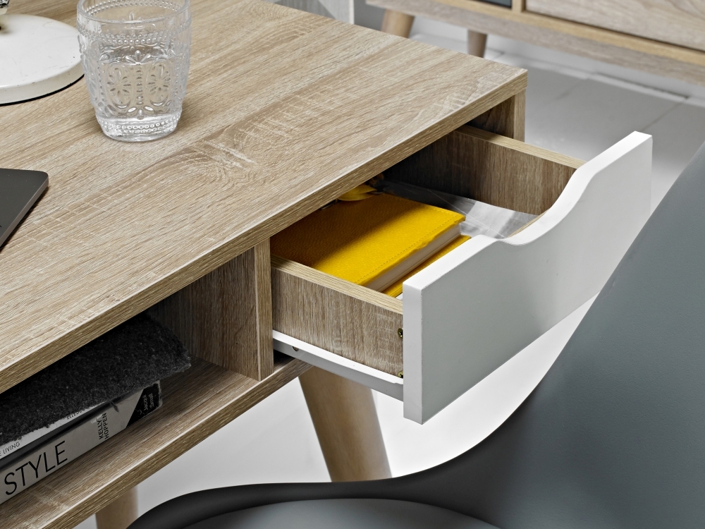 Product photograph of Scandi Oak Effect 2 Drawer Desk - White from Choice Furniture Superstore.