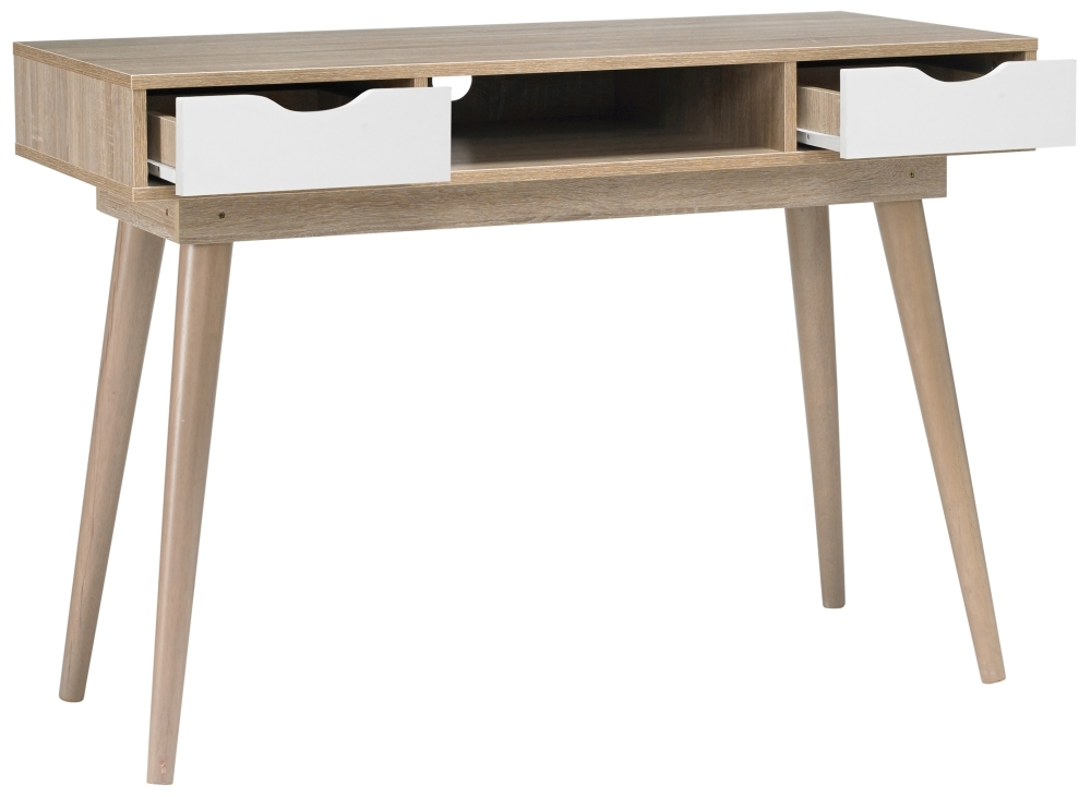 Product photograph of Scandi Oak Effect 2 Drawer Desk - White from Choice Furniture Superstore.