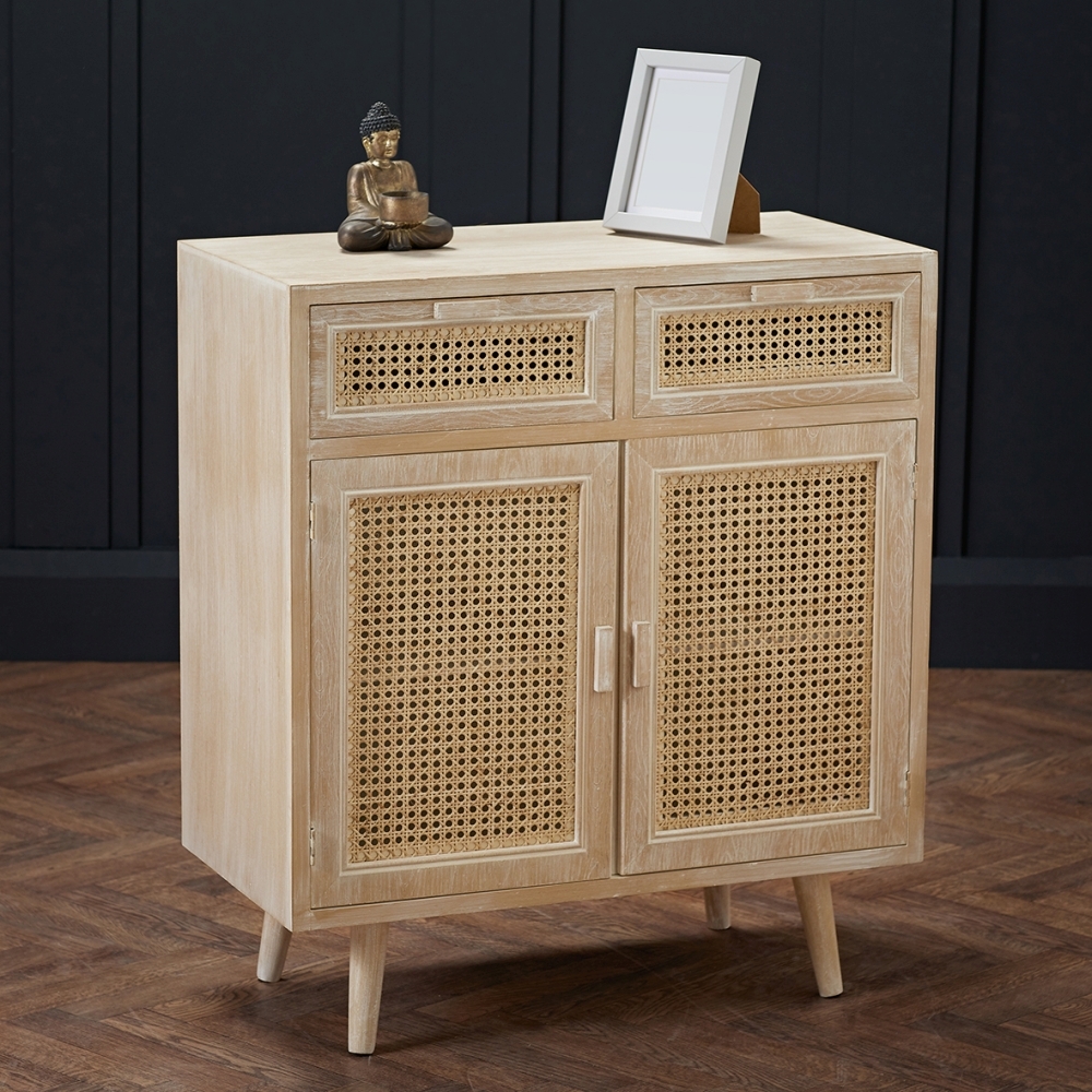 Product photograph of Toulouse Wood And Rattan Small 2 Door Sideboard - 75cm from Choice Furniture Superstore.