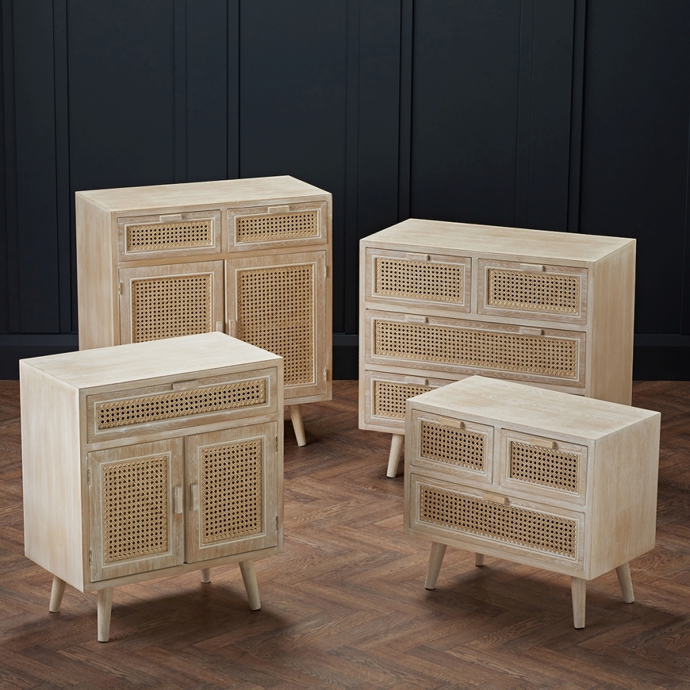 Product photograph of Toulouse Wood And Rattan Small 2 Door Sideboard - 75cm from Choice Furniture Superstore.