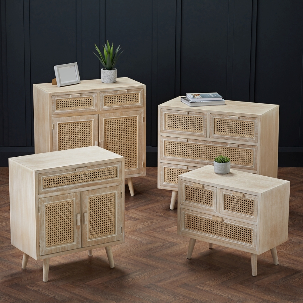Product photograph of Toulouse Wood And Rattan Small 2 Door Sideboard - 75cm from Choice Furniture Superstore.