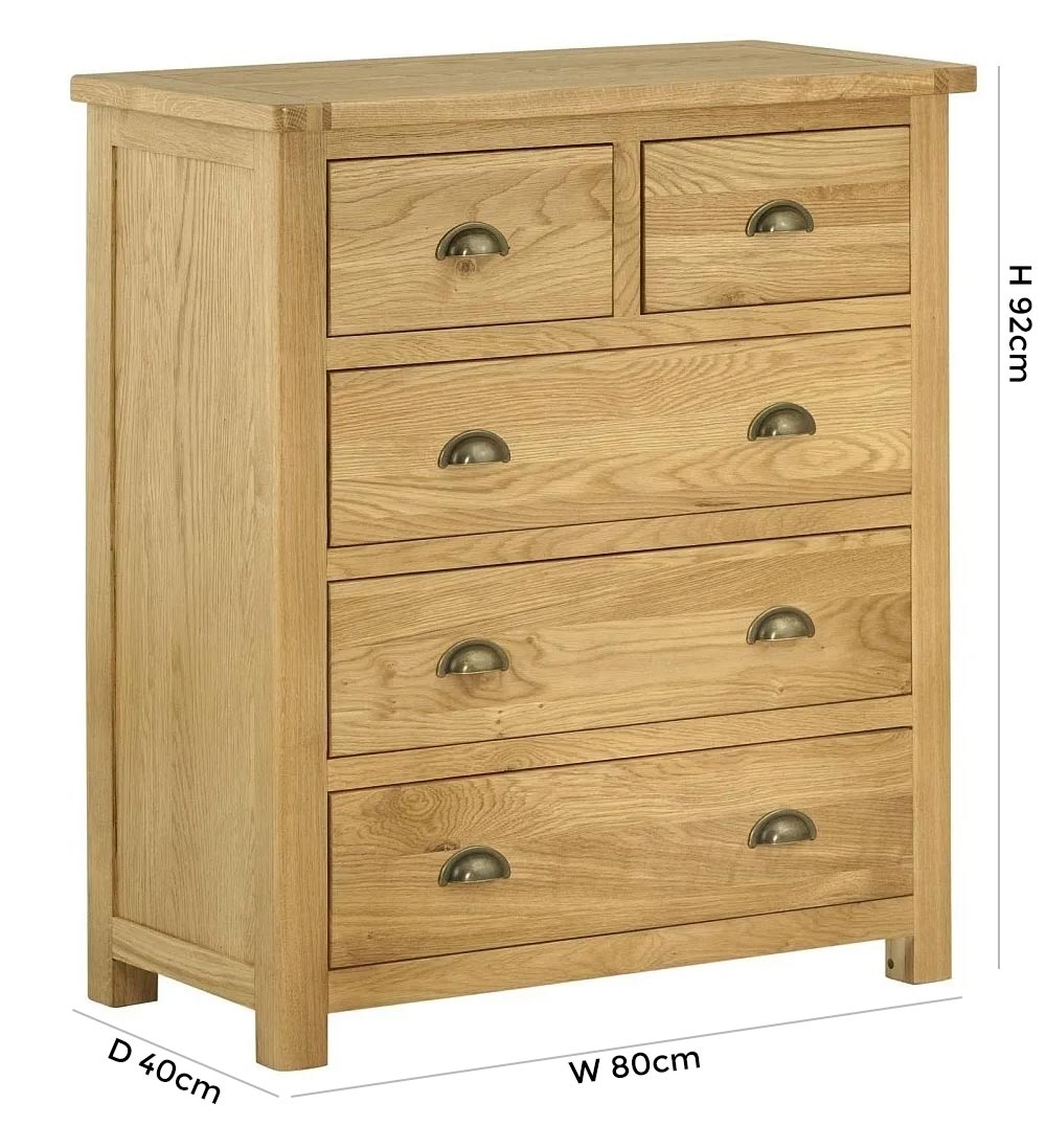 Product photograph of Portland 2 Over 3 Drawer Chest - Comes In Oak And Stone Painted from Choice Furniture Superstore.