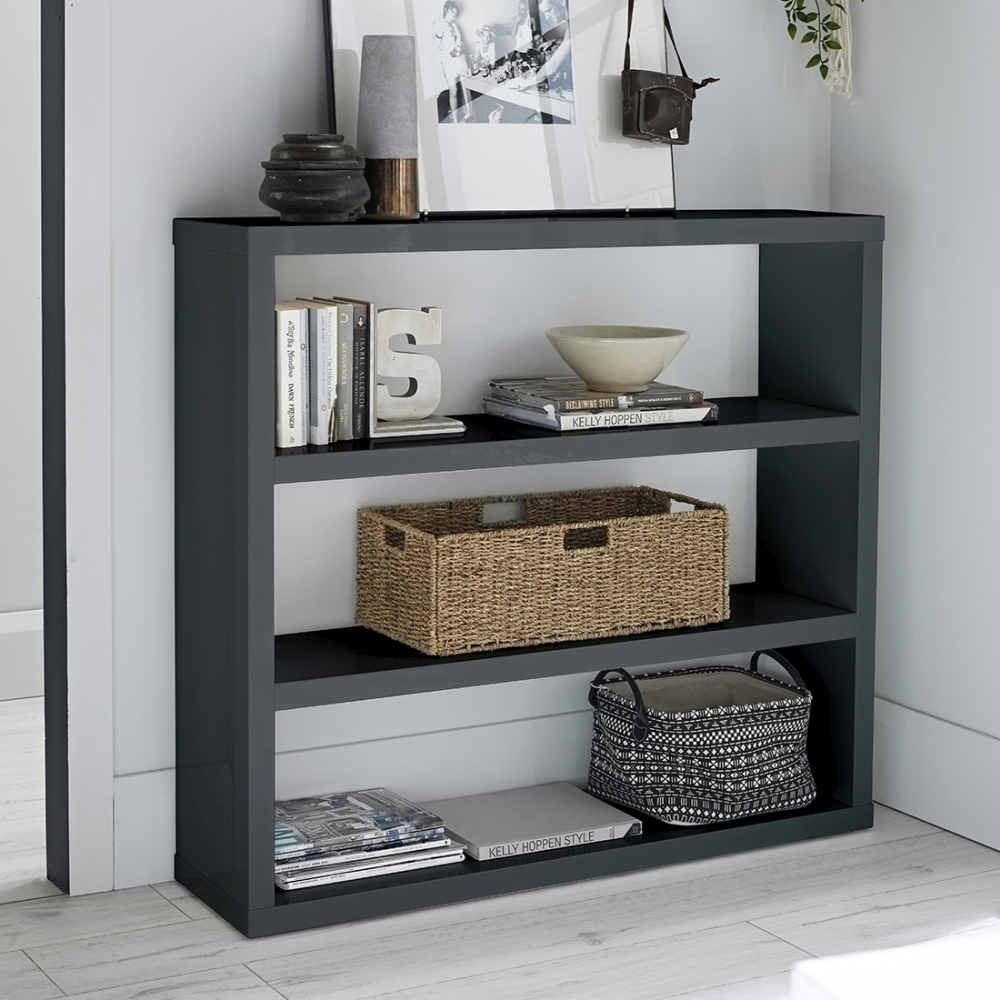 Product photograph of Puro Charcoal High Gloss Bookcase from Choice Furniture Superstore.