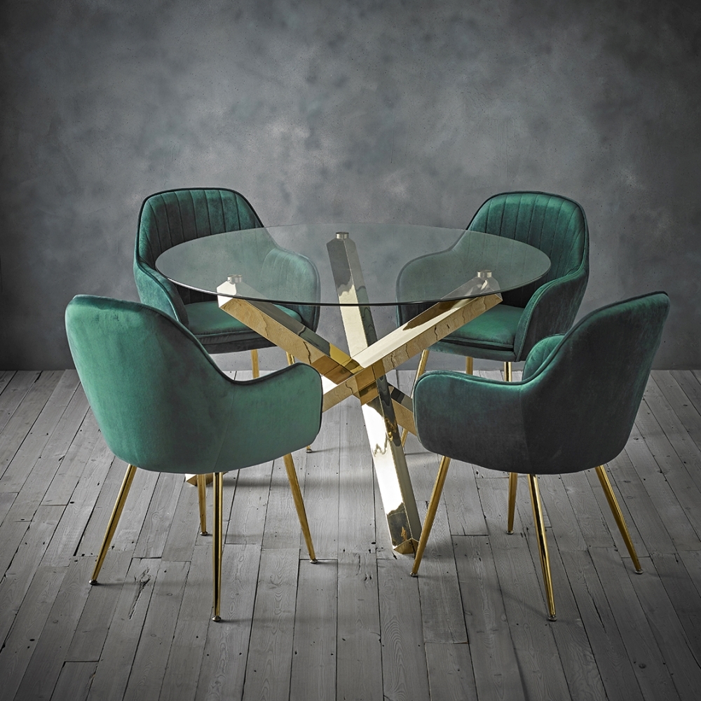 Product photograph of Lara Fabric Dining Chair With Gold Legs Sold In Pairs from Choice Furniture Superstore.