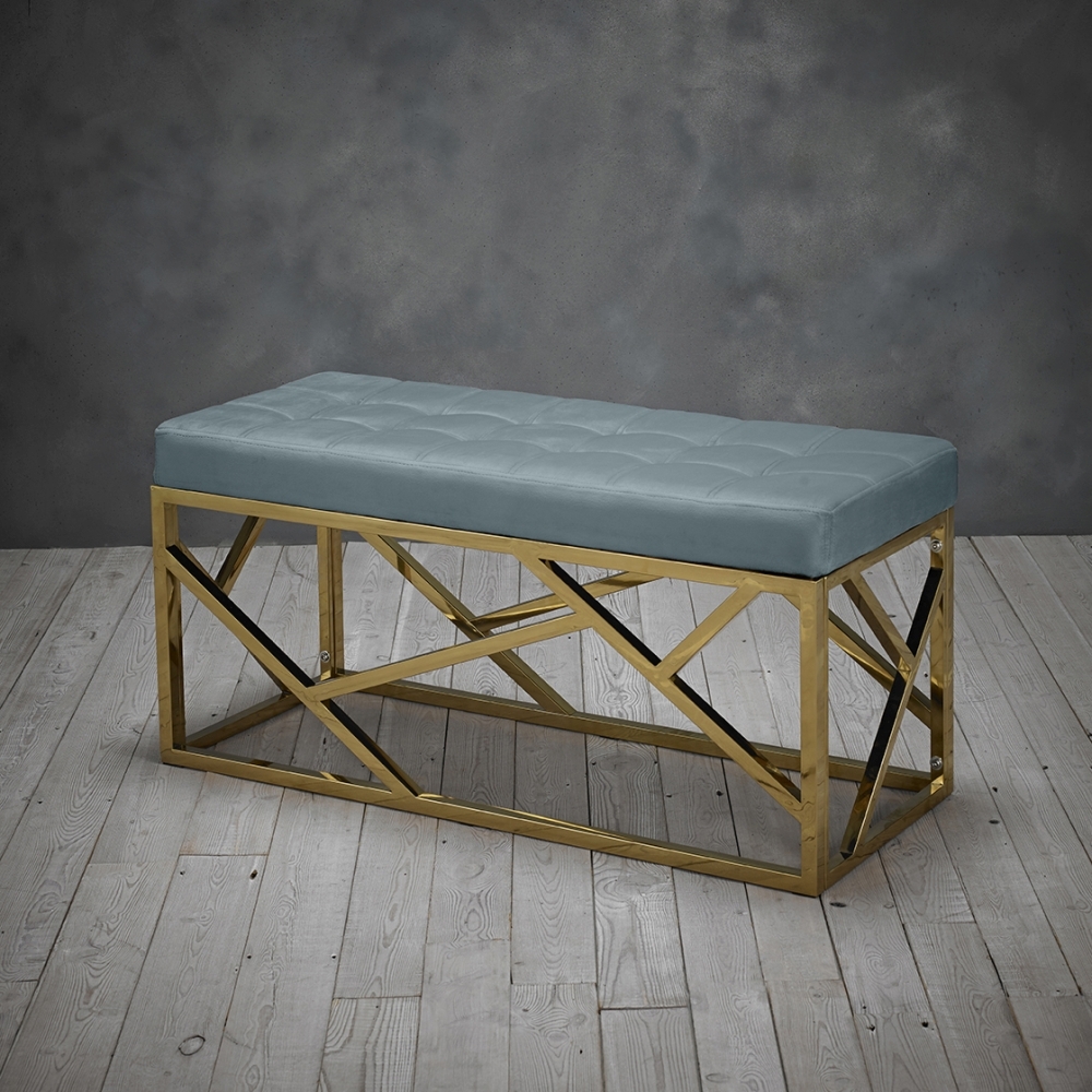 Product photograph of Renata Fabric Bench With Geometric Base from Choice Furniture Superstore.