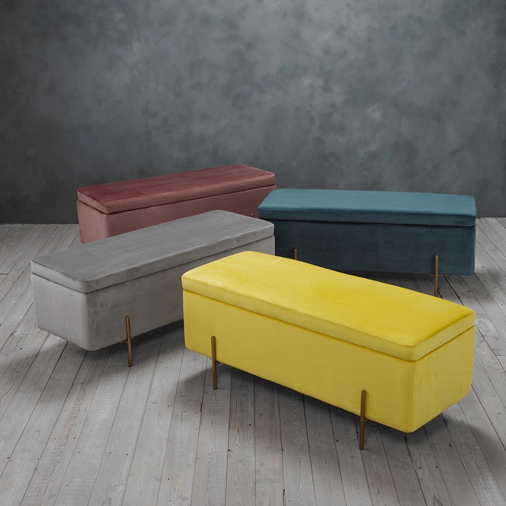 Product photograph of Lola Grey Velvet Fabric Ottoman Bench from Choice Furniture Superstore.