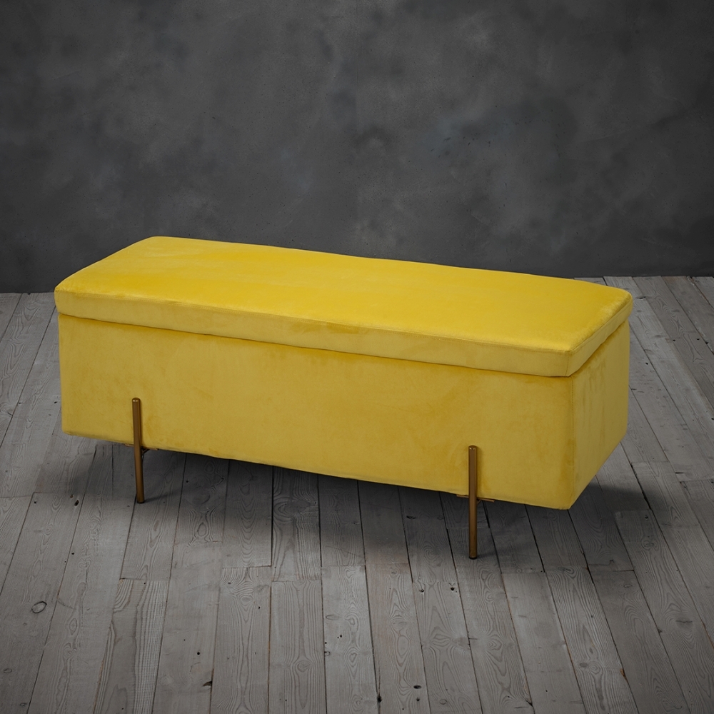 Product photograph of Lola Mustard Velvet Fabric Ottoman Bench from Choice Furniture Superstore.