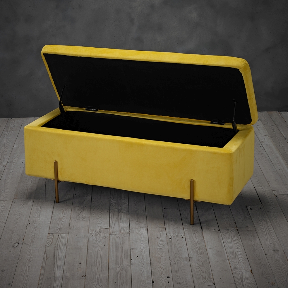 Product photograph of Lola Mustard Velvet Fabric Ottoman Bench from Choice Furniture Superstore.