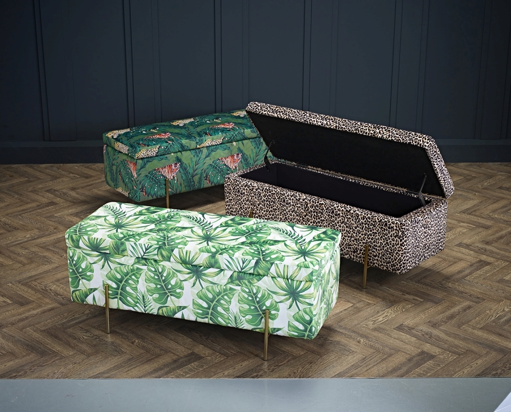 Product photograph of Lola Palm Print Fabric Ottoman Bench from Choice Furniture Superstore.