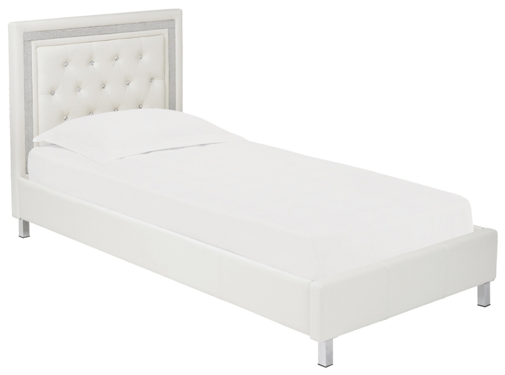 Product photograph of Crystalle White Faux Leather Bed from Choice Furniture Superstore.
