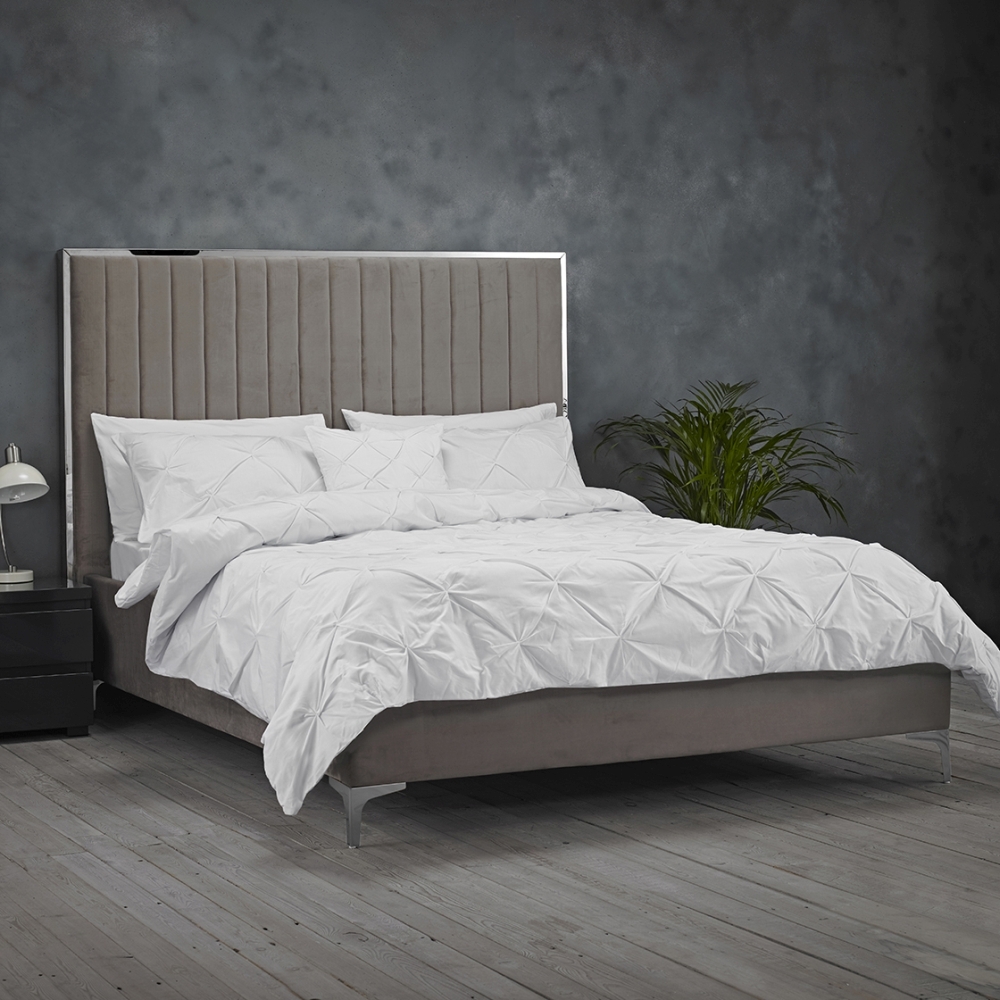 Product photograph of Berkeley Soft Mink Grey Velvet Bed - Sizes Available from Choice Furniture Superstore.