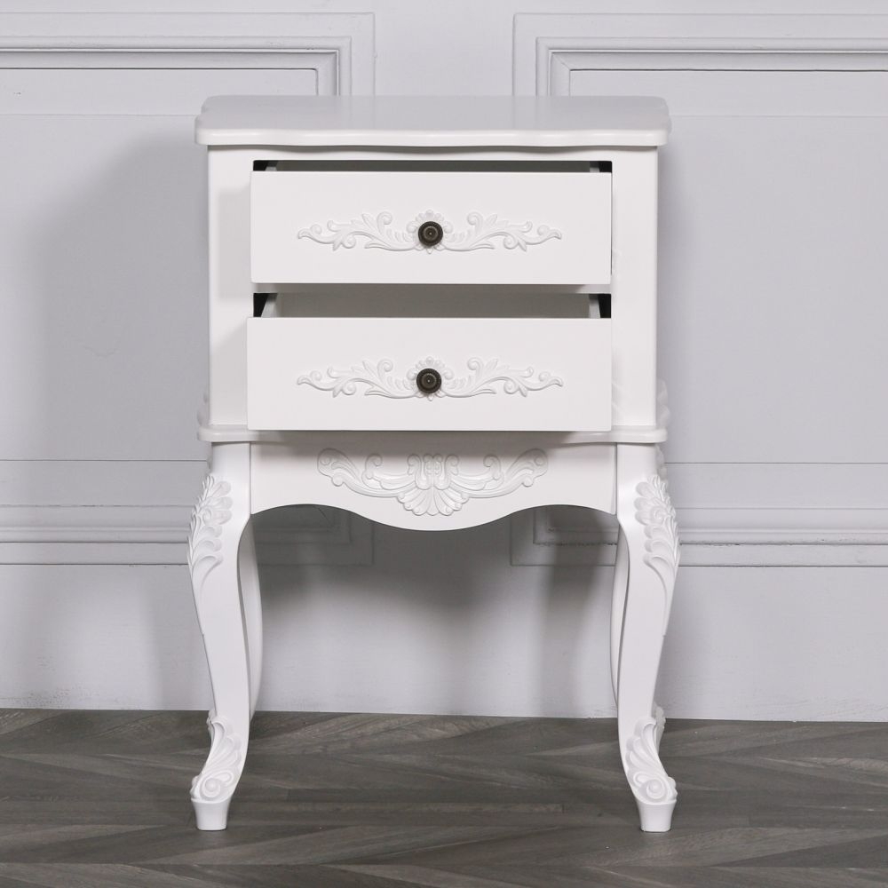 Product photograph of French Style White Bedside Table from Choice Furniture Superstore.